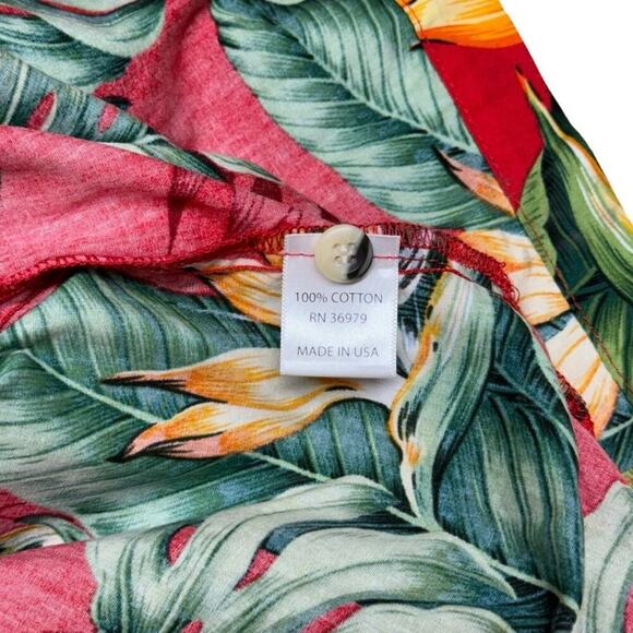 Go Barefoot Hawaiian Shirt Made In USA Red Monstera Print Single Stitch Size 3XL - Picture 13 of 16